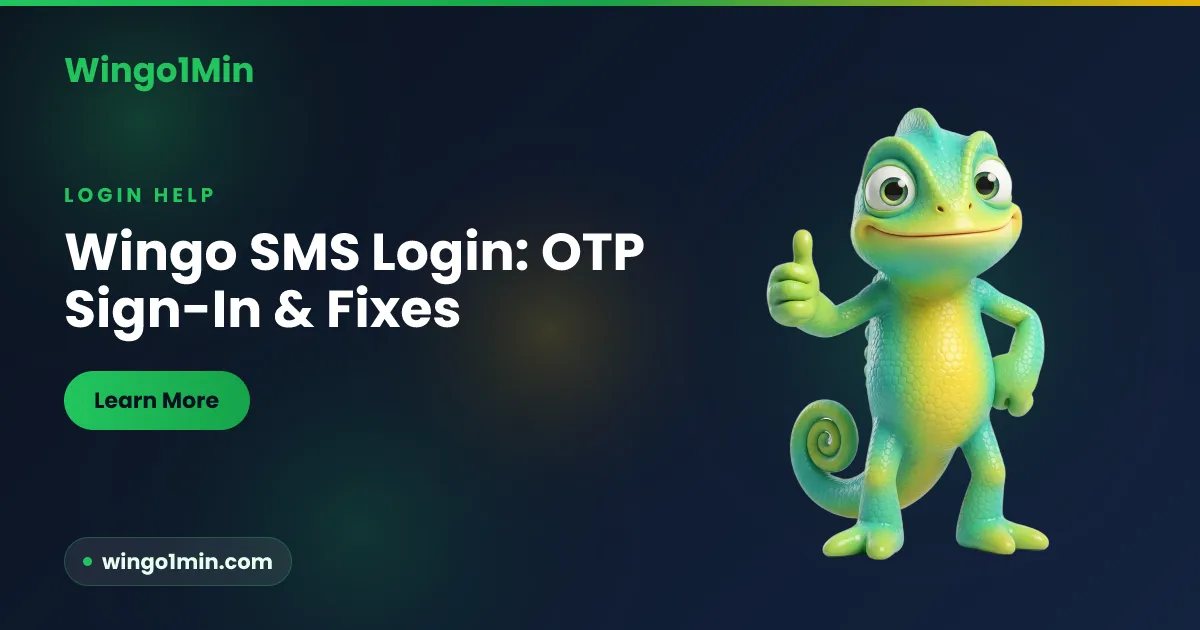Chameleon mascot holding a phone showing an SMS one-time password login screen with a padlock