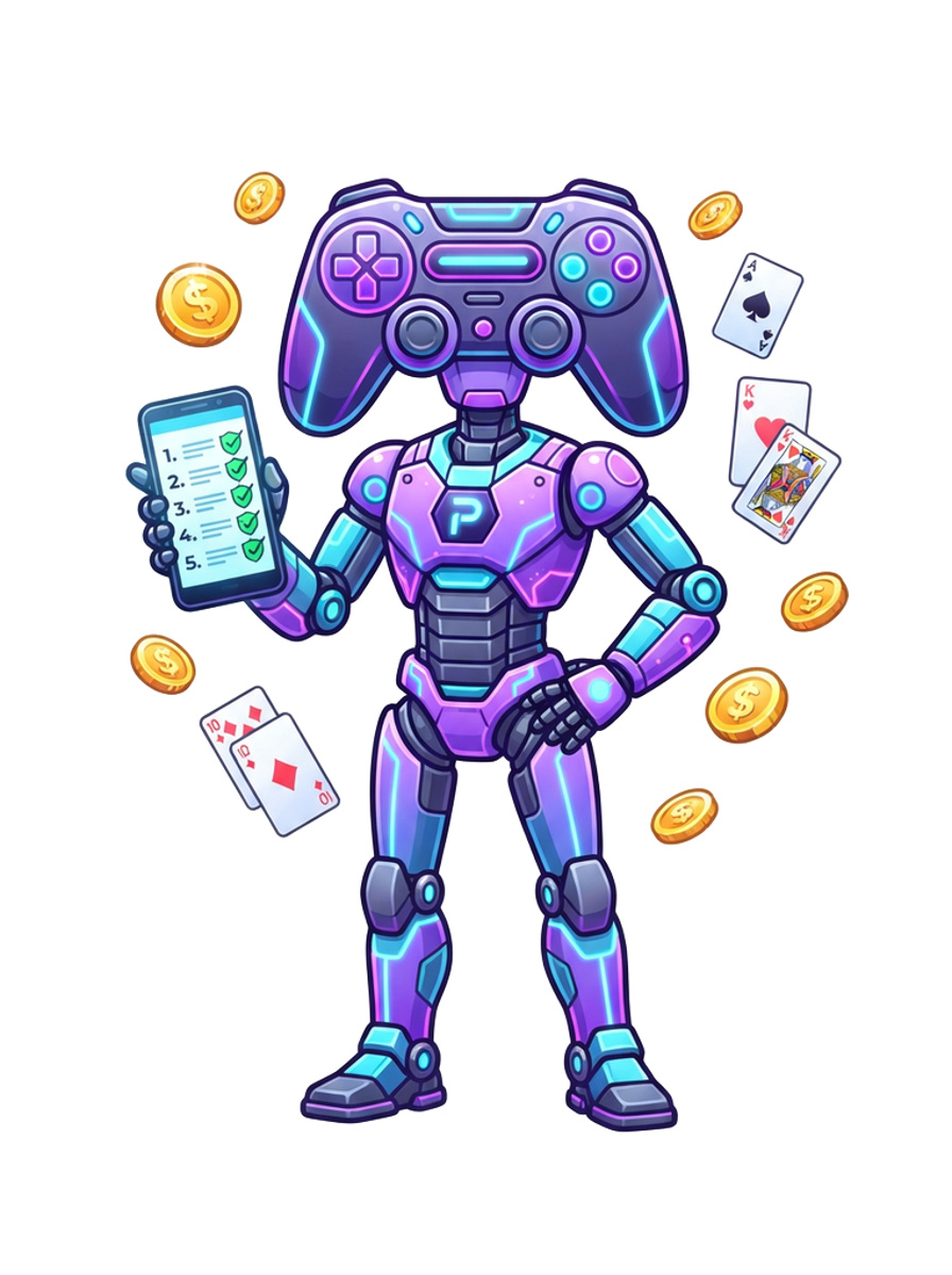 Safe APK install checklist shown on an Android phone by a neon gaming mascot